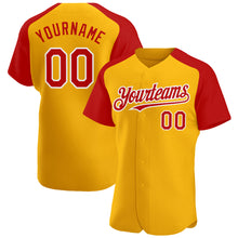 Загрузить изображение в средство просмотра галереи, Custom Gold Red-White Authentic Raglan Sleeves Baseball Jersey
