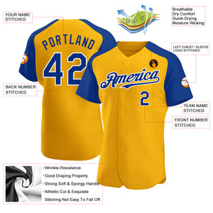 Custom Gold Royal-White Authentic Raglan Sleeves Baseball Jersey