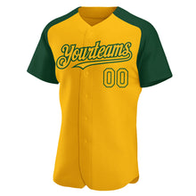 Загрузить изображение в средство просмотра галереи, Custom Gold Green Authentic Raglan Sleeves Baseball Jersey
