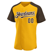 Загрузить изображение в средство просмотра галереи, Custom Gold Brown-White Authentic Raglan Sleeves Baseball Jersey
