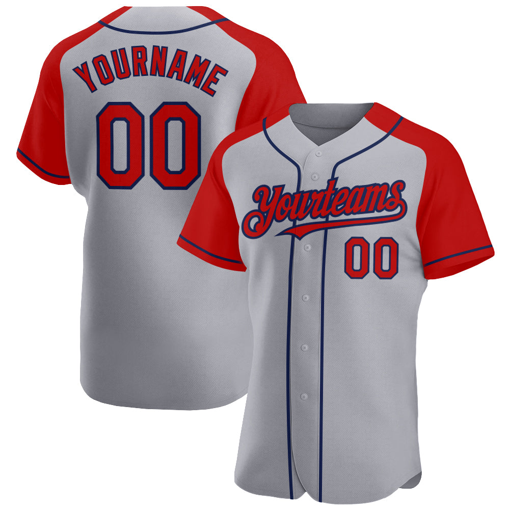 Custom Gray Red-Navy Baseball Jersey