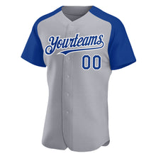 Загрузить изображение в средство просмотра галереи, Custom Gray Royal-White Authentic Raglan Sleeves Baseball Jersey
