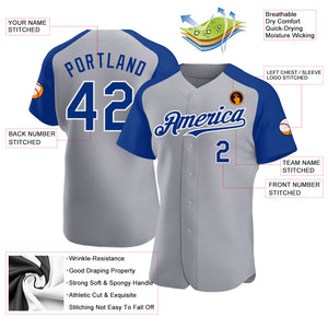 Custom Gray Royal-White Authentic Raglan Sleeves Baseball Jersey