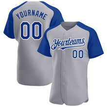 Загрузить изображение в средство просмотра галереи, Custom Gray Royal-White Authentic Raglan Sleeves Baseball Jersey
