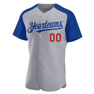 Custom Gray Royal-Red Authentic Raglan Sleeves Baseball Jersey