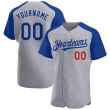 Загрузить изображение в средство просмотра галереи, Custom Gray Royal-Red Authentic Raglan Sleeves Baseball Jersey
