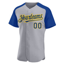 Загрузить изображение в средство просмотра галереи, Custom Gray Royal-Yellow Authentic Raglan Sleeves Baseball Jersey
