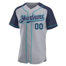 Charger l&#39;image dans la galerie, Custom Gray Navy-Teal Authentic Raglan Sleeves Baseball Jersey
