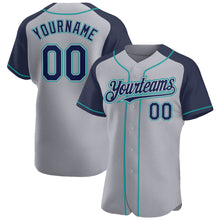 Charger l&#39;image dans la galerie, Custom Gray Navy-Teal Authentic Raglan Sleeves Baseball Jersey
