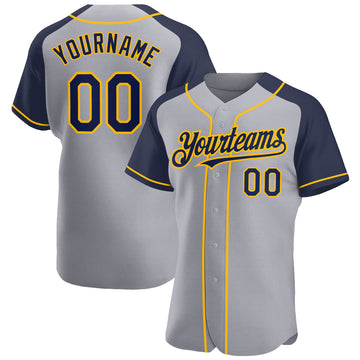 Custom Gray Navy-Gold Authentic Raglan Sleeves Baseball Jersey