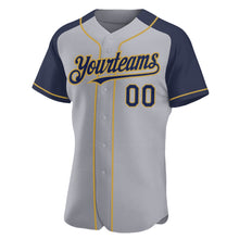 Charger l&#39;image dans la galerie, Custom Gray Navy-Old Gold Authentic Raglan Sleeves Baseball Jersey
