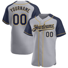 Charger l&#39;image dans la galerie, Custom Gray Navy-Old Gold Authentic Raglan Sleeves Baseball Jersey
