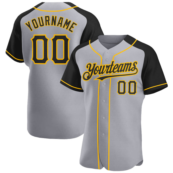 Custom Gray Black-Gold Authentic Raglan Sleeves Baseball Jersey