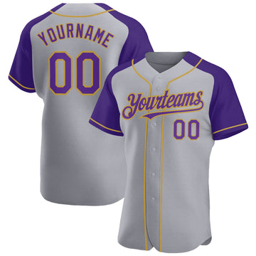 Custom Gray Purple-Old Gold Authentic Raglan Sleeves Baseball Jersey