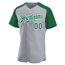 Charger l&#39;image dans la galerie, Custom Gray Kelly Green-White Authentic Raglan Sleeves Baseball Jersey
