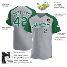 Charger l&#39;image dans la galerie, Custom Gray Kelly Green-White Authentic Raglan Sleeves Baseball Jersey
