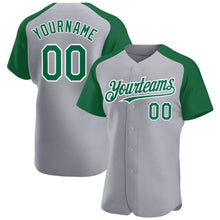 Charger l&#39;image dans la galerie, Custom Gray Kelly Green-White Authentic Raglan Sleeves Baseball Jersey
