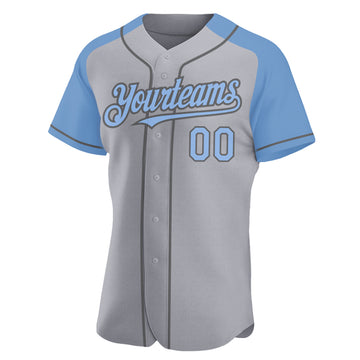 Custom Gray Light Blue-Steel Gray Authentic Raglan Sleeves Baseball Jersey