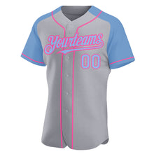 Загрузить изображение в средство просмотра галереи, Custom Gray Light Blue-Pink Authentic Raglan Sleeves Baseball Jersey
