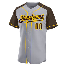 Загрузить изображение в средство просмотра галереи, Custom Gray Brown-Yellow Authentic Raglan Sleeves Baseball Jersey
