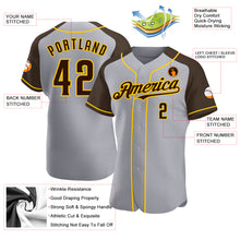 Загрузить изображение в средство просмотра галереи, Custom Gray Brown-Yellow Authentic Raglan Sleeves Baseball Jersey
