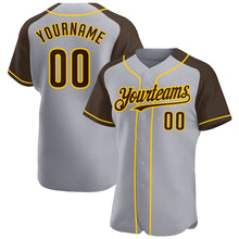 Загрузить изображение в средство просмотра галереи, Custom Gray Brown-Yellow Authentic Raglan Sleeves Baseball Jersey
