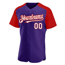 Загрузить изображение в средство просмотра галереи, Custom Purple White-Red Authentic Raglan Sleeves Baseball Jersey
