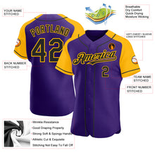 Загрузить изображение в средство просмотра галереи, Custom Purple Black-Gold Authentic Raglan Sleeves Baseball Jersey
