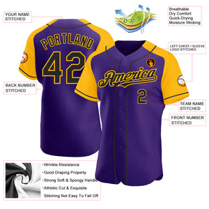 Custom Purple Black-Gold Authentic Raglan Sleeves Baseball Jersey