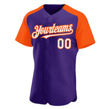 Загрузить изображение в средство просмотра галереи, Custom Purple White-Orange Authentic Raglan Sleeves Baseball Jersey
