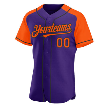 Custom Purple Orange-Black Authentic Raglan Sleeves Baseball Jersey