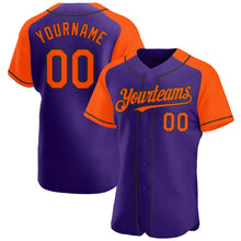 Загрузить изображение в средство просмотра галереи, Custom Purple Orange-Black Authentic Raglan Sleeves Baseball Jersey
