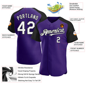 Custom Purple White-Black Authentic Raglan Sleeves Baseball Jersey