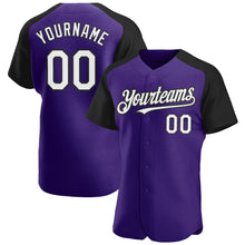 Загрузить изображение в средство просмотра галереи, Custom Purple White-Black Authentic Raglan Sleeves Baseball Jersey
