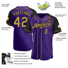 Загрузить изображение в средство просмотра галереи, Custom Purple Old Gold-Black Authentic Raglan Sleeves Baseball Jersey
