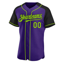 Загрузить изображение в средство просмотра галереи, Custom Purple Neon Green-Black Authentic Raglan Sleeves Baseball Jersey
