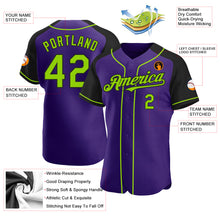 Загрузить изображение в средство просмотра галереи, Custom Purple Neon Green-Black Authentic Raglan Sleeves Baseball Jersey
