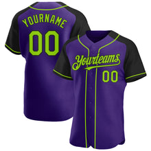 Загрузить изображение в средство просмотра галереи, Custom Purple Neon Green-Black Authentic Raglan Sleeves Baseball Jersey
