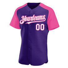 Загрузить изображение в средство просмотра галереи, Custom Purple White-Pink Authentic Raglan Sleeves Baseball Jersey
