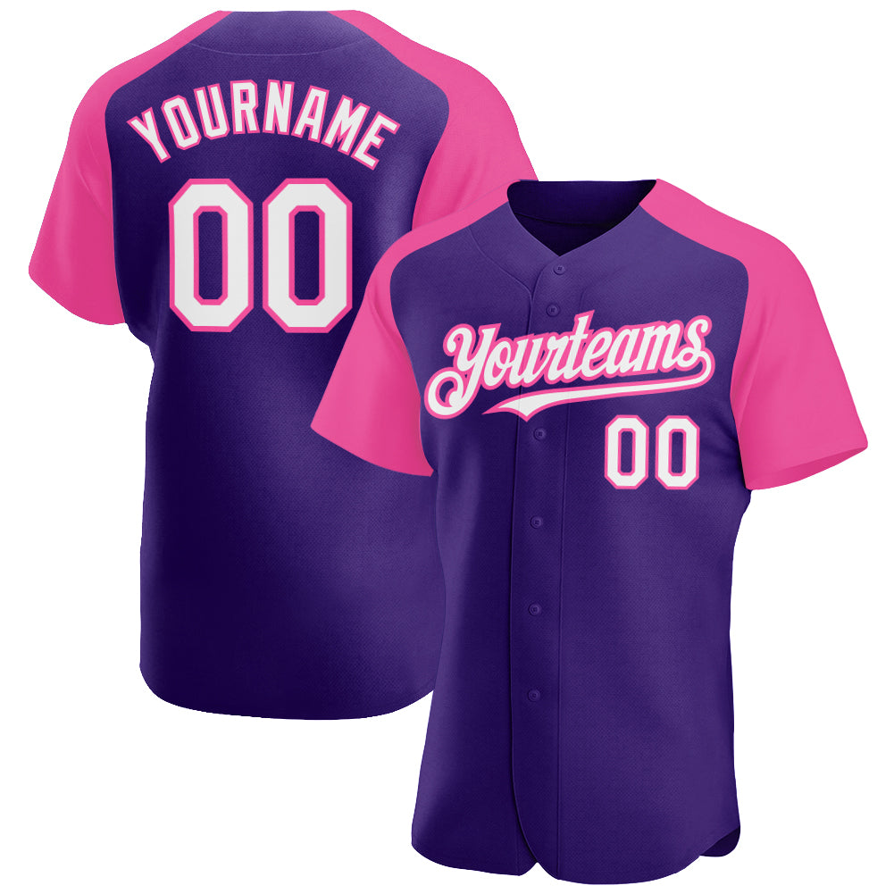 Custom Purple White-Pink Authentic Raglan Sleeves Baseball Jersey