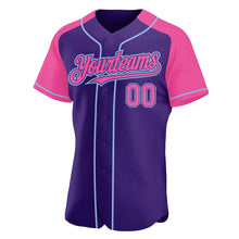 Загрузить изображение в средство просмотра галереи, Custom Purple Pink-Light Blue Authentic Raglan Sleeves Baseball Jersey
