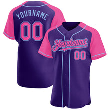 Загрузить изображение в средство просмотра галереи, Custom Purple Pink-Light Blue Authentic Raglan Sleeves Baseball Jersey
