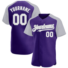 Загрузить изображение в средство просмотра галереи, Custom Purple White-Gray Authentic Raglan Sleeves Baseball Jersey
