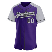 Загрузить изображение в средство просмотра галереи, Custom Purple Gray-Black Authentic Raglan Sleeves Baseball Jersey
