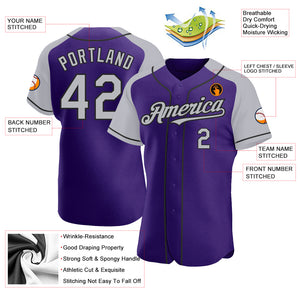 Custom Purple Gray-Black Authentic Raglan Sleeves Baseball Jersey