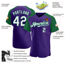 Загрузить изображение в средство просмотра галереи, Custom Purple White-Kelly Green Authentic Raglan Sleeves Baseball Jersey
