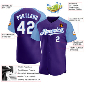 Custom Purple White-Light Blue Authentic Raglan Sleeves Baseball Jersey