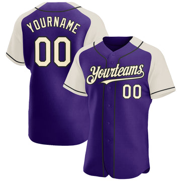 Custom Purple Cream-Black Authentic Raglan Sleeves Baseball Jersey