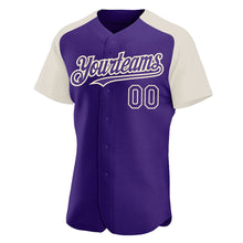 Загрузить изображение в средство просмотра галереи, Custom Purple Cream Authentic Raglan Sleeves Baseball Jersey
