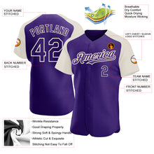 Загрузить изображение в средство просмотра галереи, Custom Purple Cream Authentic Raglan Sleeves Baseball Jersey
